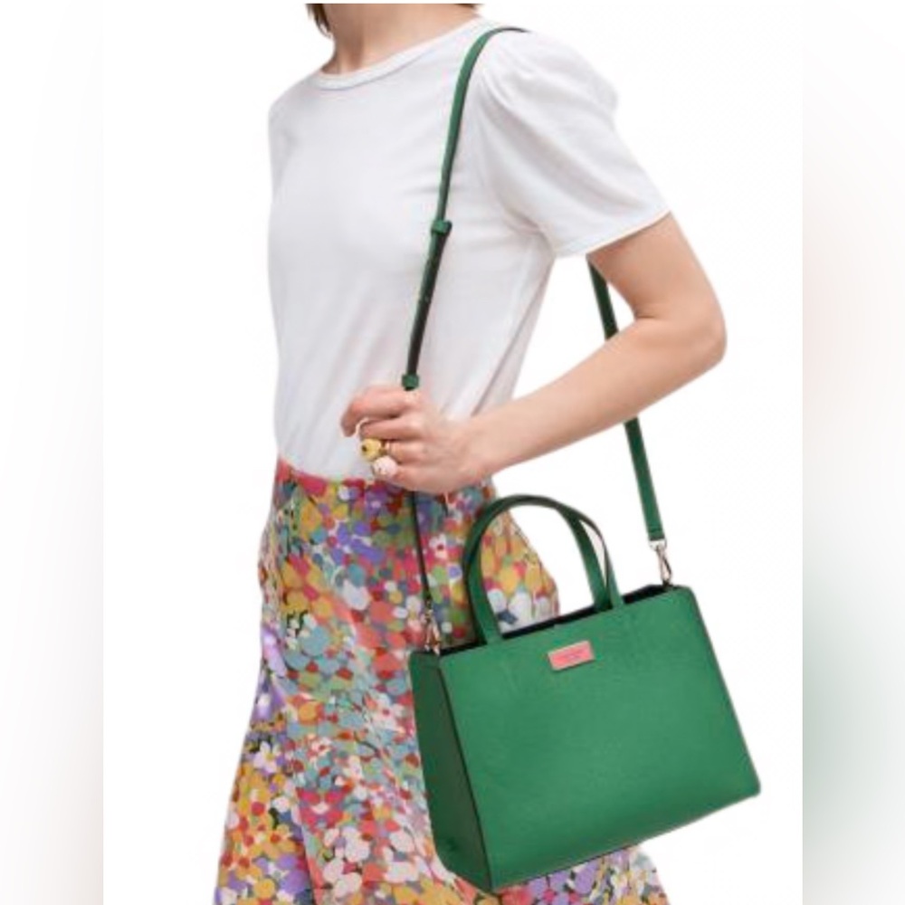 KATE SPADE ♠️ New York "Sam"💚GREEN BEAN💚MEDIUM SATCHEL BAG & POUCH🌟LIKE NEW🌟 - Picture 3 of 17